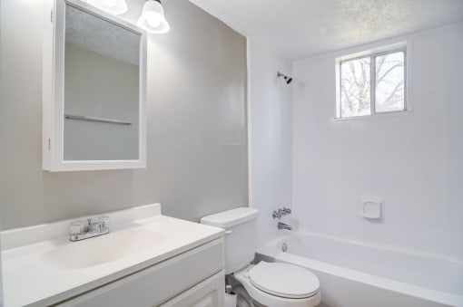 a bathroom with a sink toilet and a bath tub